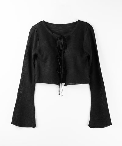 ダブルリボンシアーニットショートカーディガン / double ribbon sheer knit short cardigan