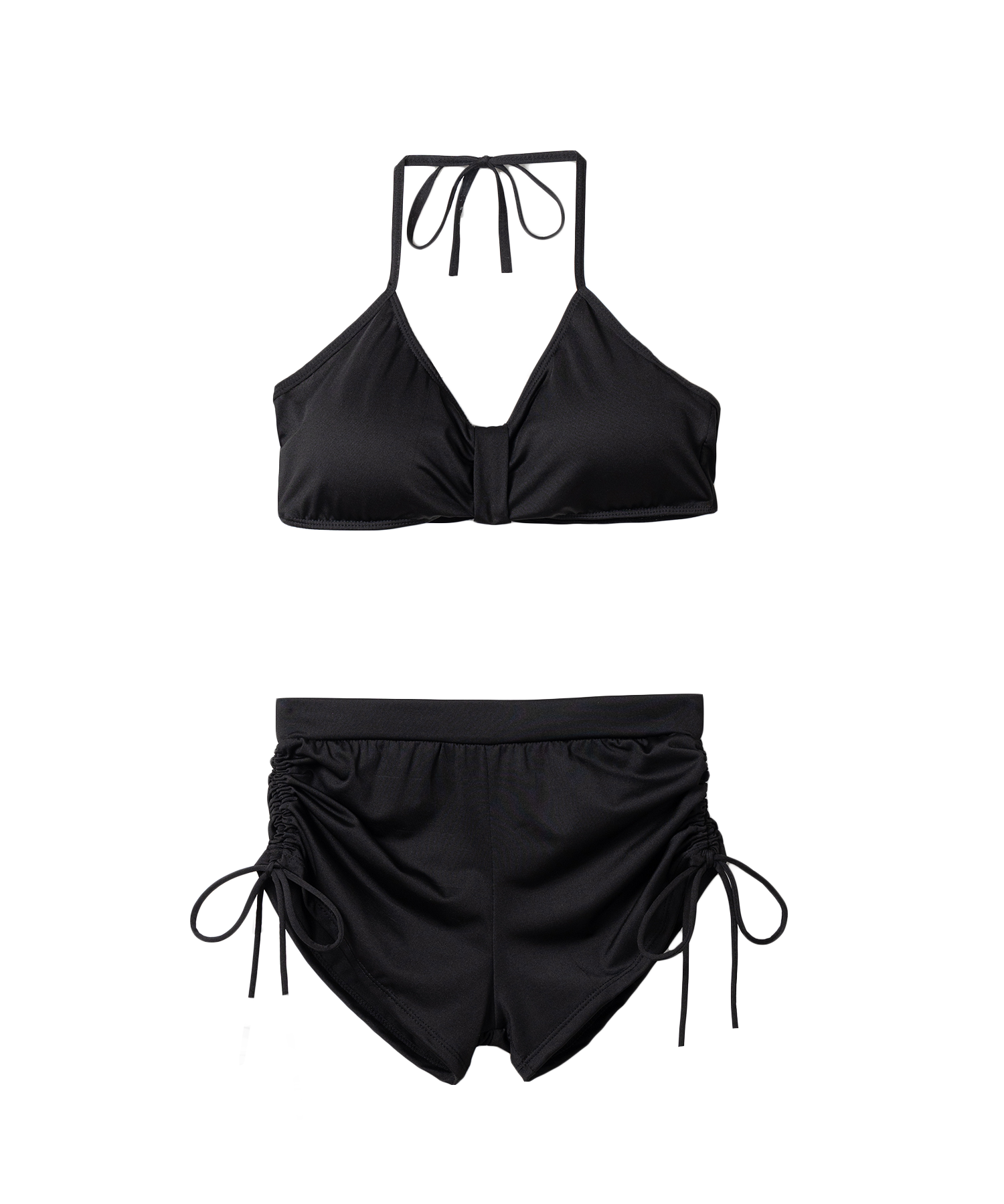 【 レディース水着/3点セット 】シアートップス付き シャーリングリボンホルターネックハイウエストビキニ / ( 3piece ) sheer tops SET shirring ribbon halter neck high waist bikini