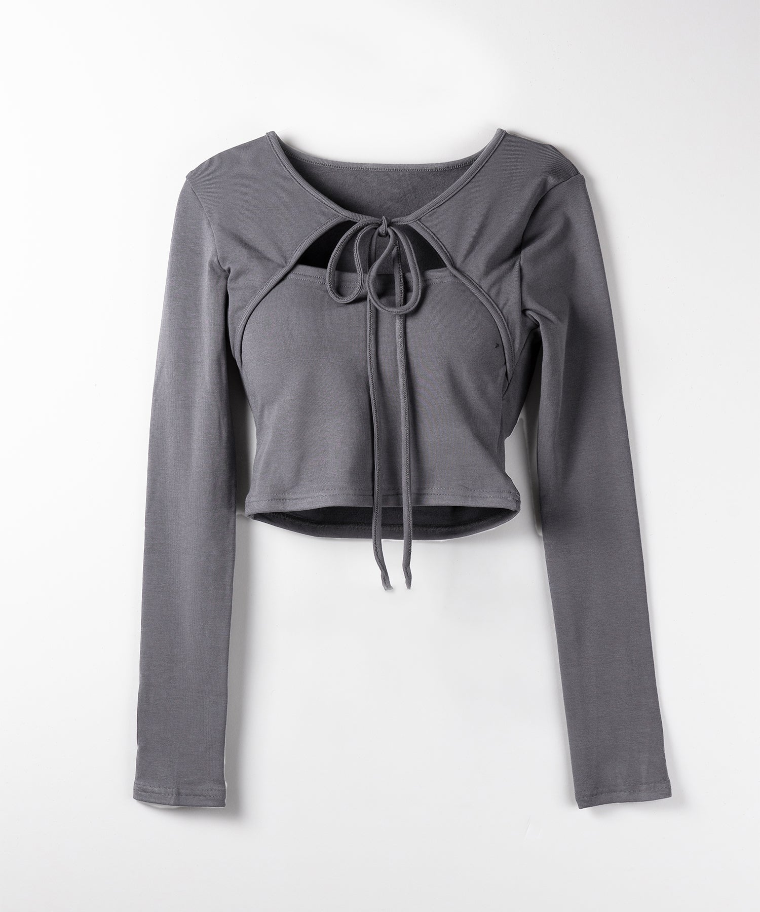 【 2WAY / 裏起毛 】フロントリボンカットアウトドッキングショートトップス / front ribbon cutout docking short tops