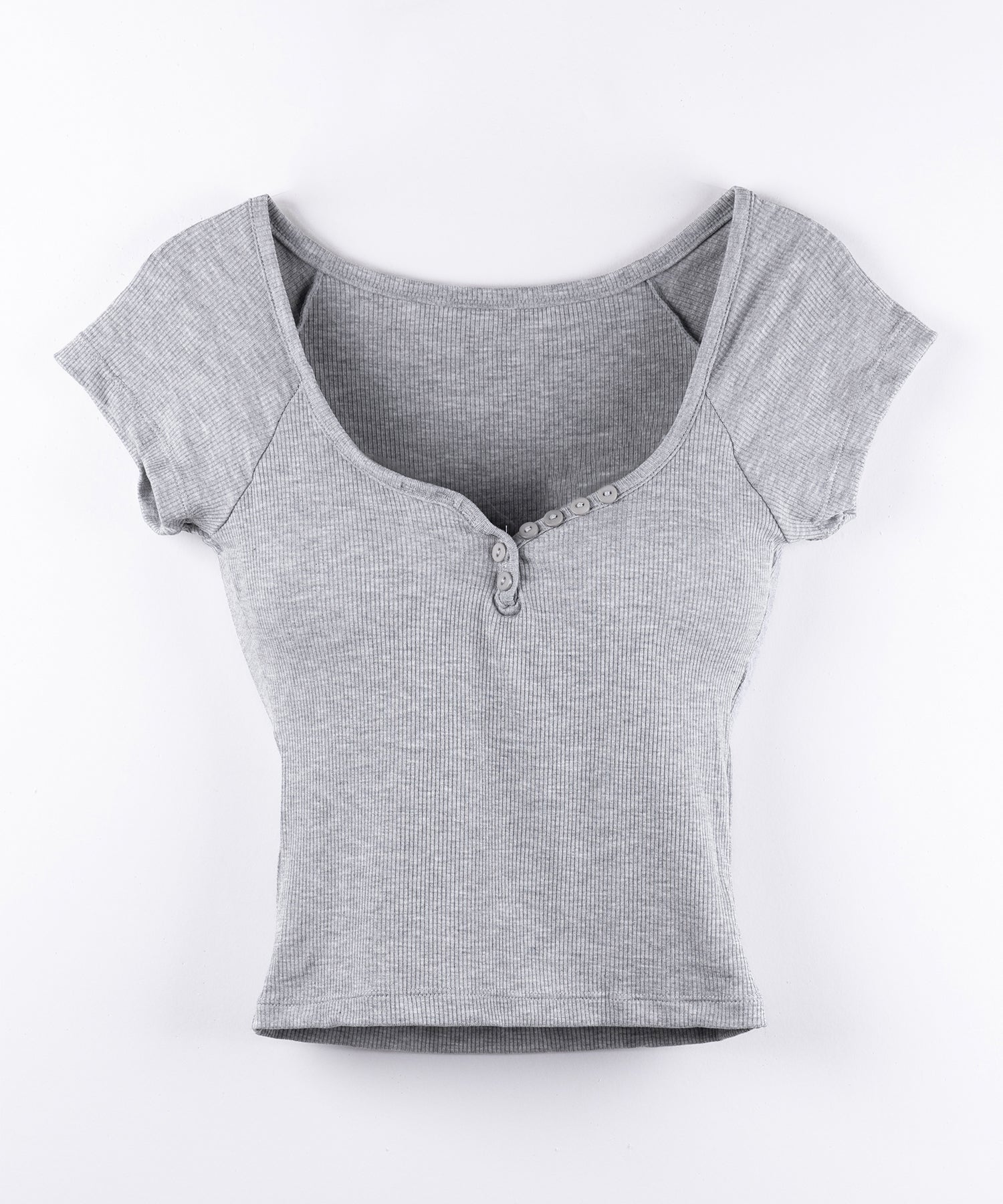 【 3color 】ミニボタンヘンリーネック半袖チビTシャツ / mini button Henley neck short sleeve chibi T-shirt