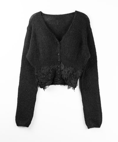 レースドッキングモヘアライクニットカーディガン / Lace docking mohair-like knit cardigan