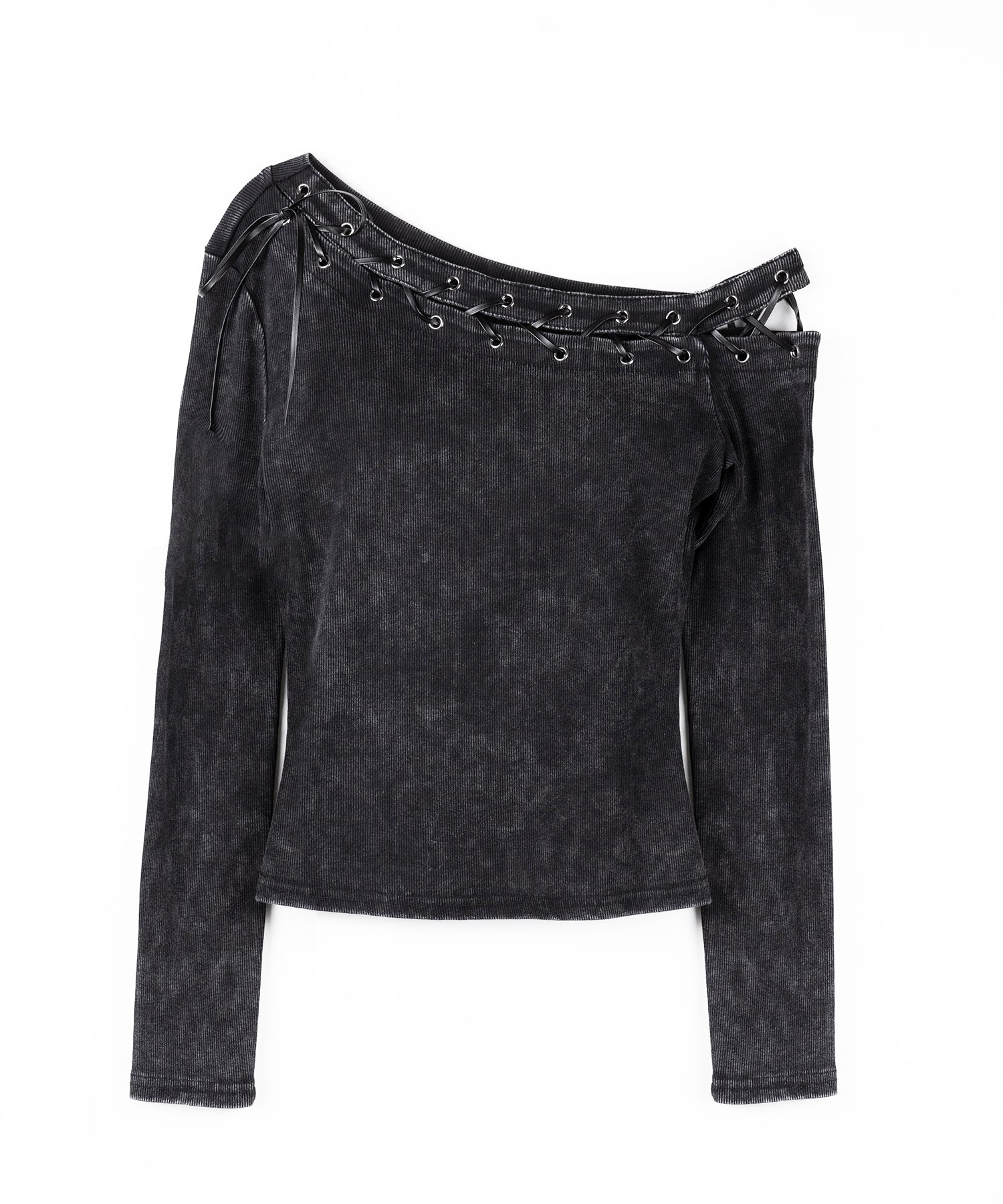 ヴィンテージカットアウトレースアップワンショルリブトップス / vintage cutout laceup one shoulder lib tops
