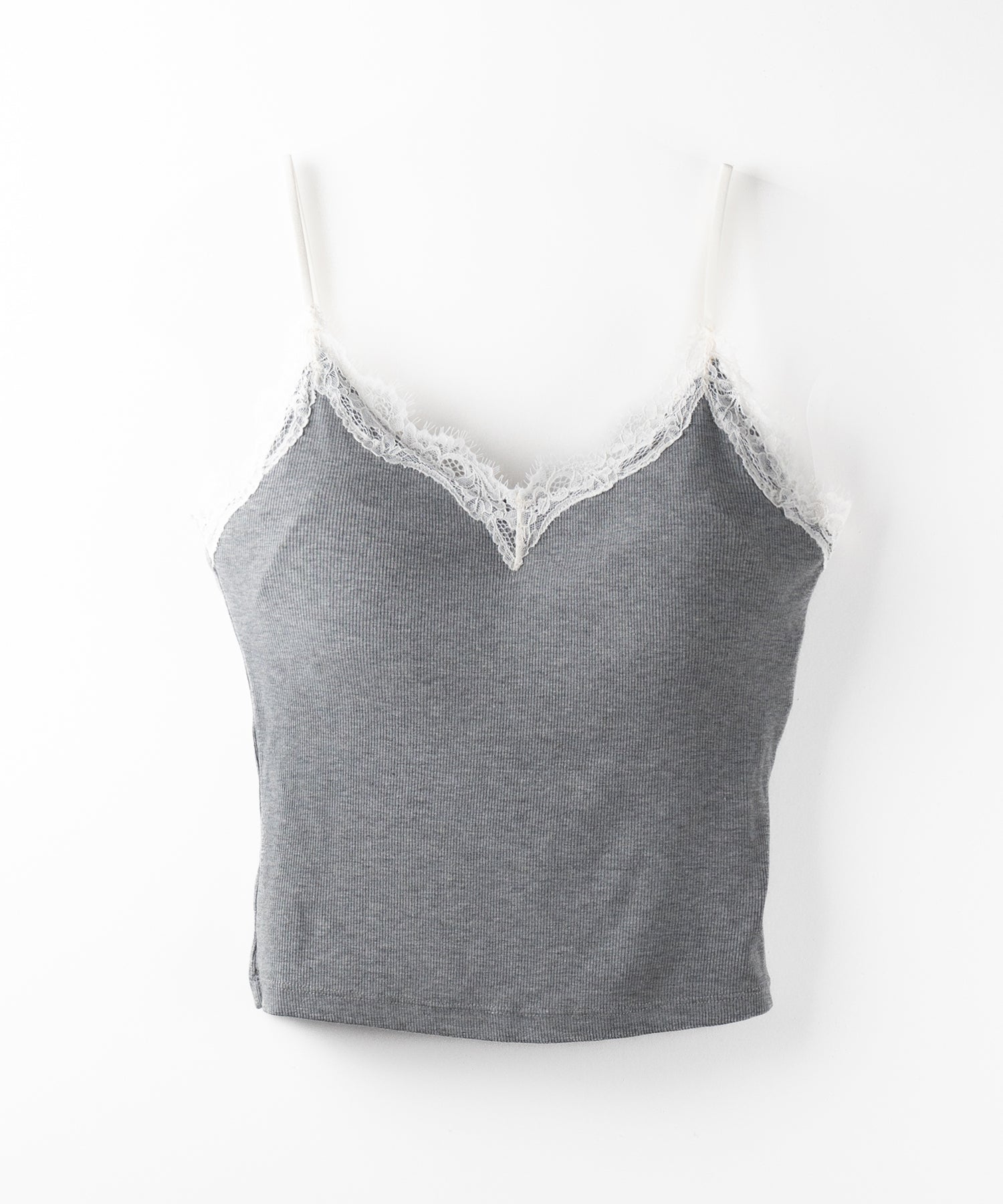 【 カップ付 】レースドッキングリブキャミソール /lace docking ribbed camisole