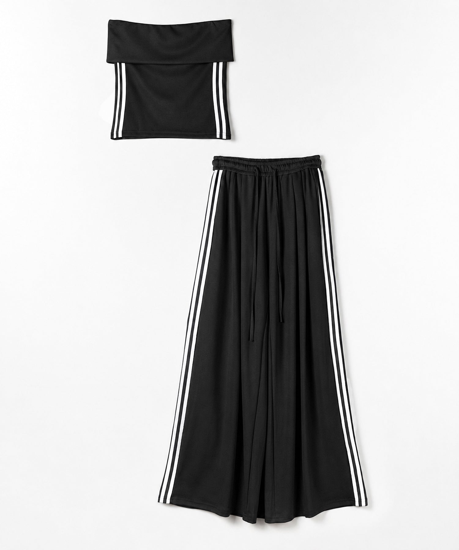 【 セットアップ 】サイドラインベアトップ+タックワイドカットソーパンツ SETUP / ( SETUP ) sideline bare top + tack wide cutsew pants