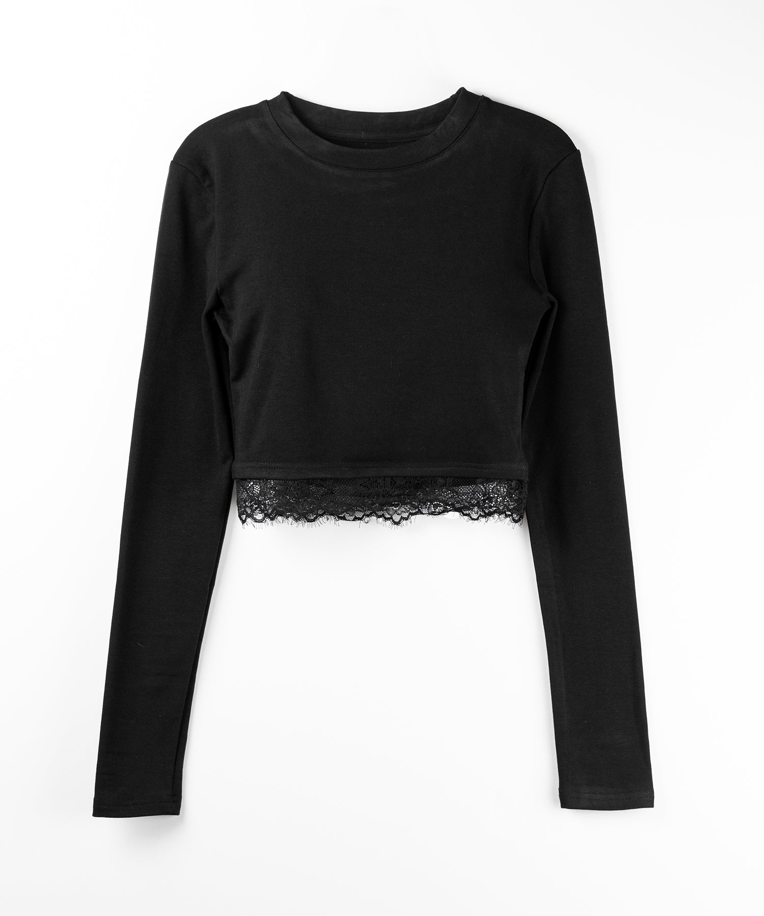 【 裏起毛 】裾レースドッキングショートTシャツ / hem lace docking short Tee