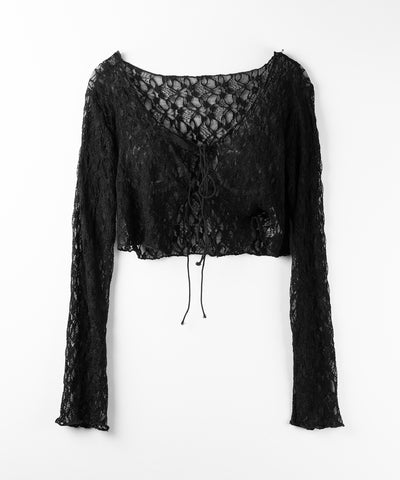 ダブルストラップリボンショートレースカーディガン /double strap ribbon short lace cardigan