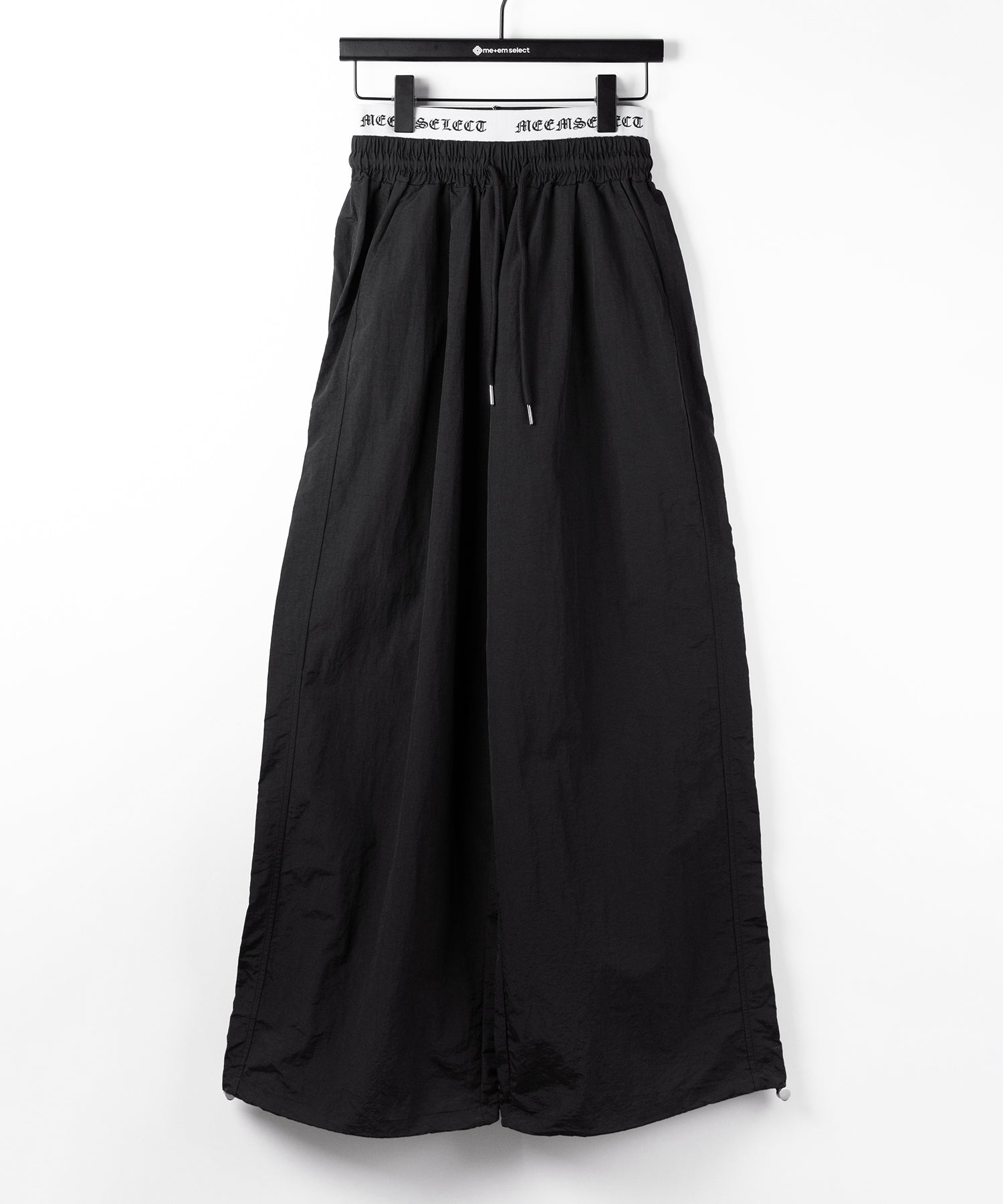 【 2color / 裾絞り可能 】ウエストロゴナイロンライクワッシャーワイドパンツ / waist logo nylon-like washer wide pants