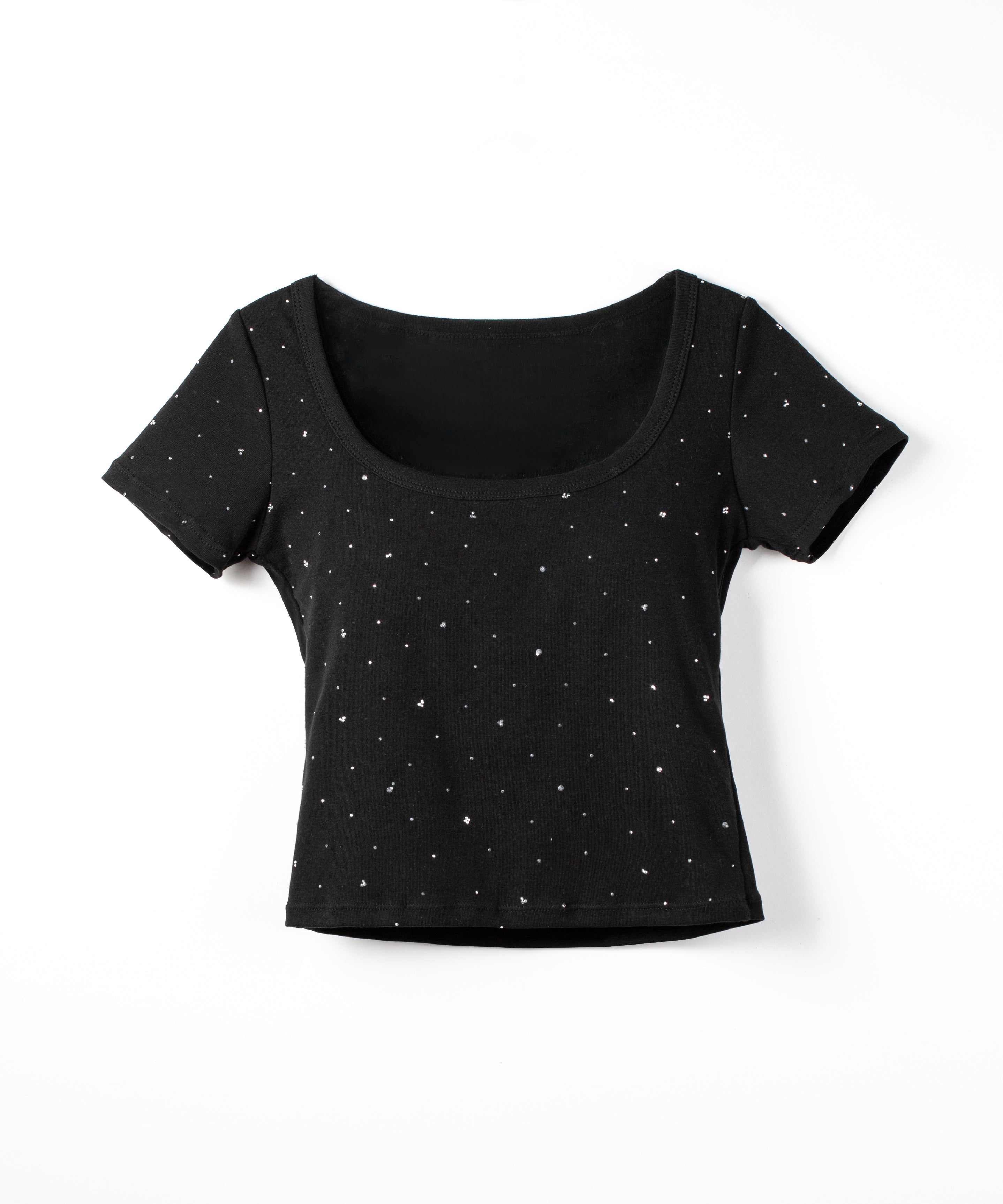 ラインストーンスクエアネックタイトTシャツ /Rhinestone square neck tight T-shirt