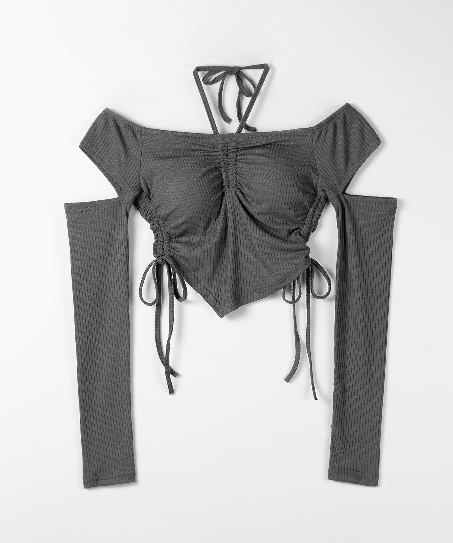 【 2color 】3ストラップシャーリングリボンオフショルリブトップス / 3-strap shirring ribbon off shoulder rib tops