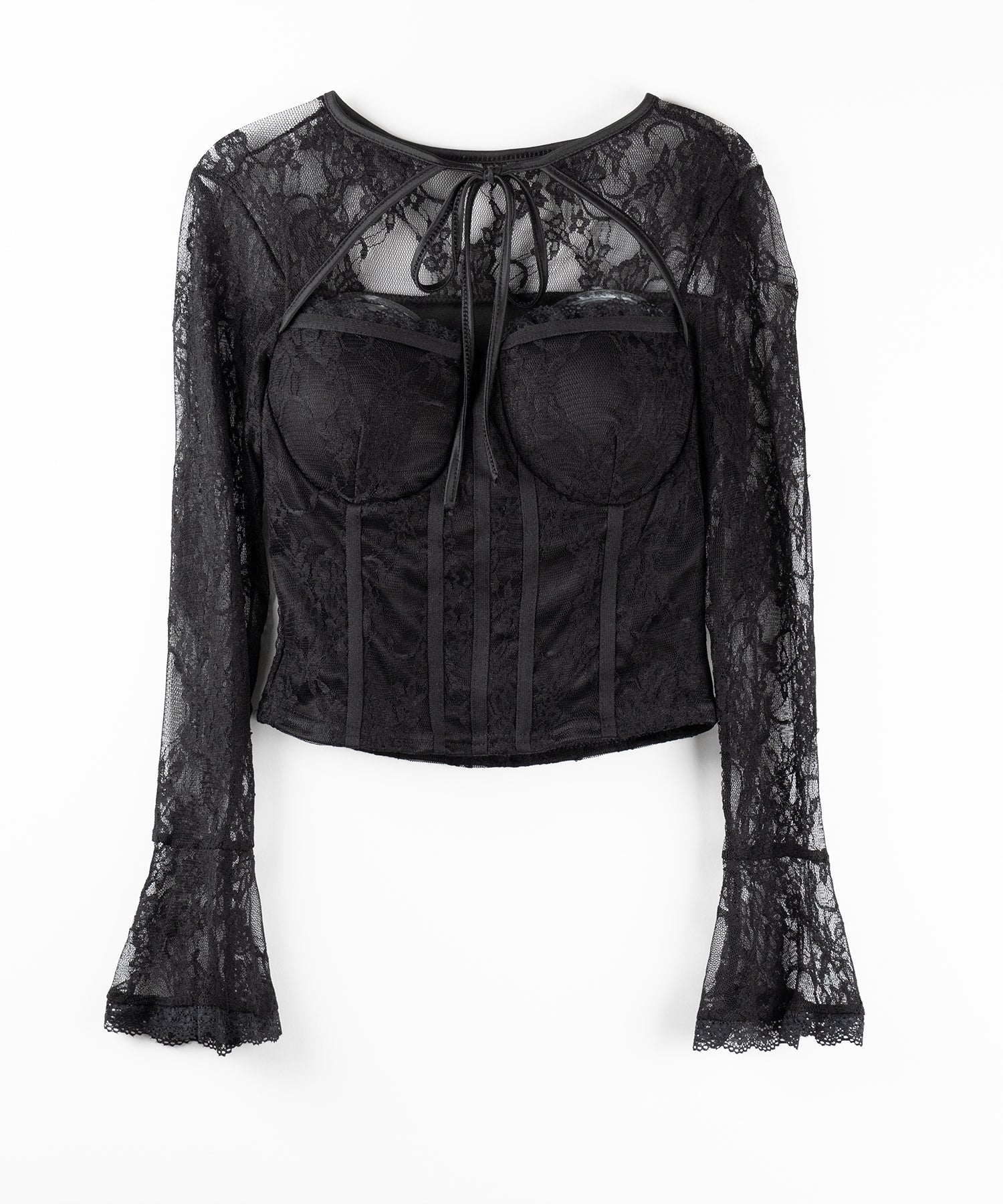 【 2color 】チョーカーネックリボンコルセットレーストップス / choker neck ribbon corset lace tops