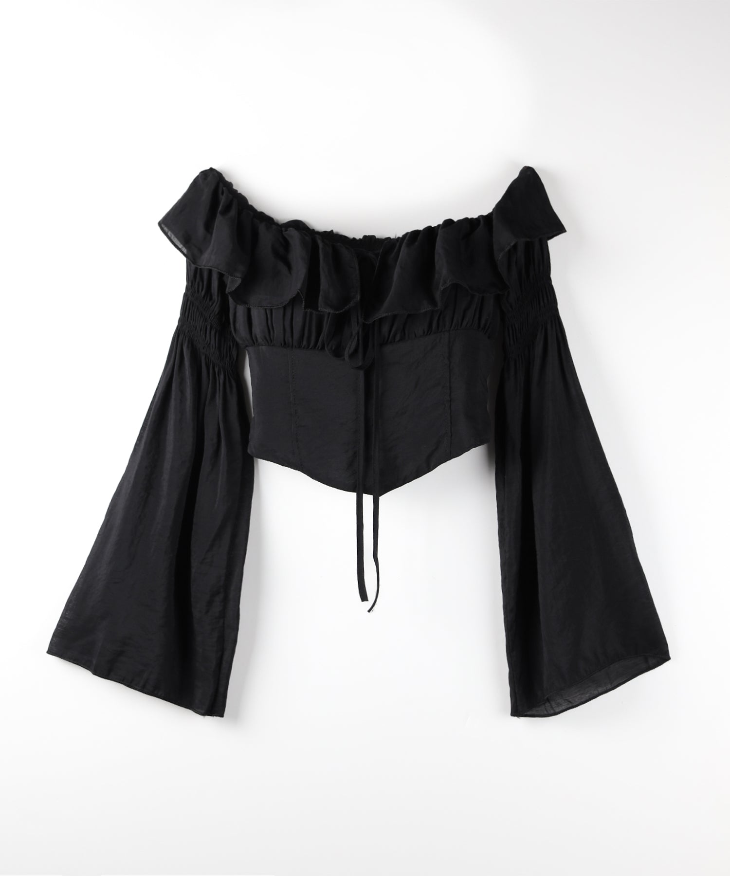 【3WAY 】チョーカーリボンフレアスリーブオフショルブラウス / choker ribbon flare sleeve off-shoulder blouse