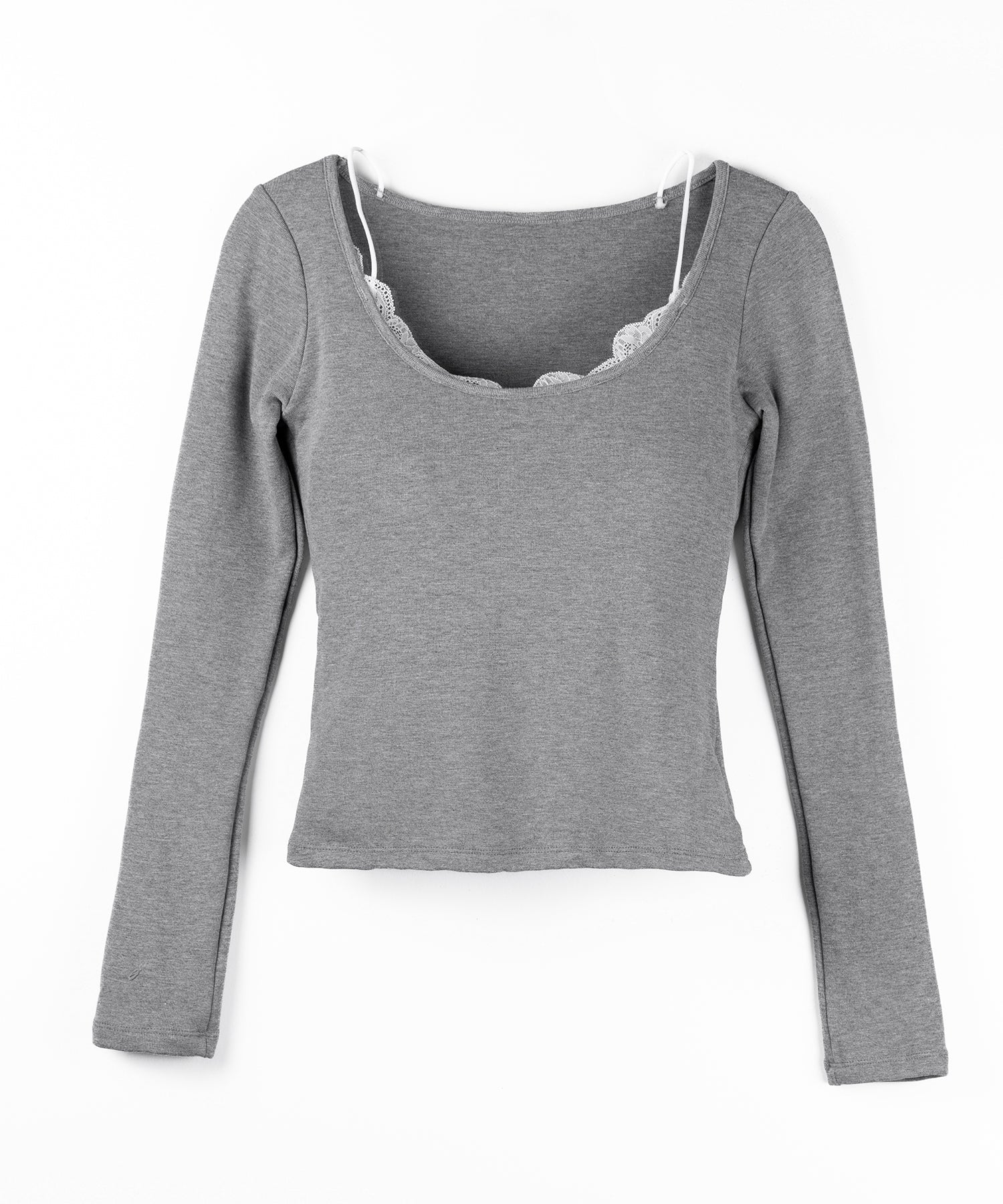 【 カップ付き 】裏起毛レースレイヤードぴちカットソートップス / urakimo square neck pichi cutsew tops