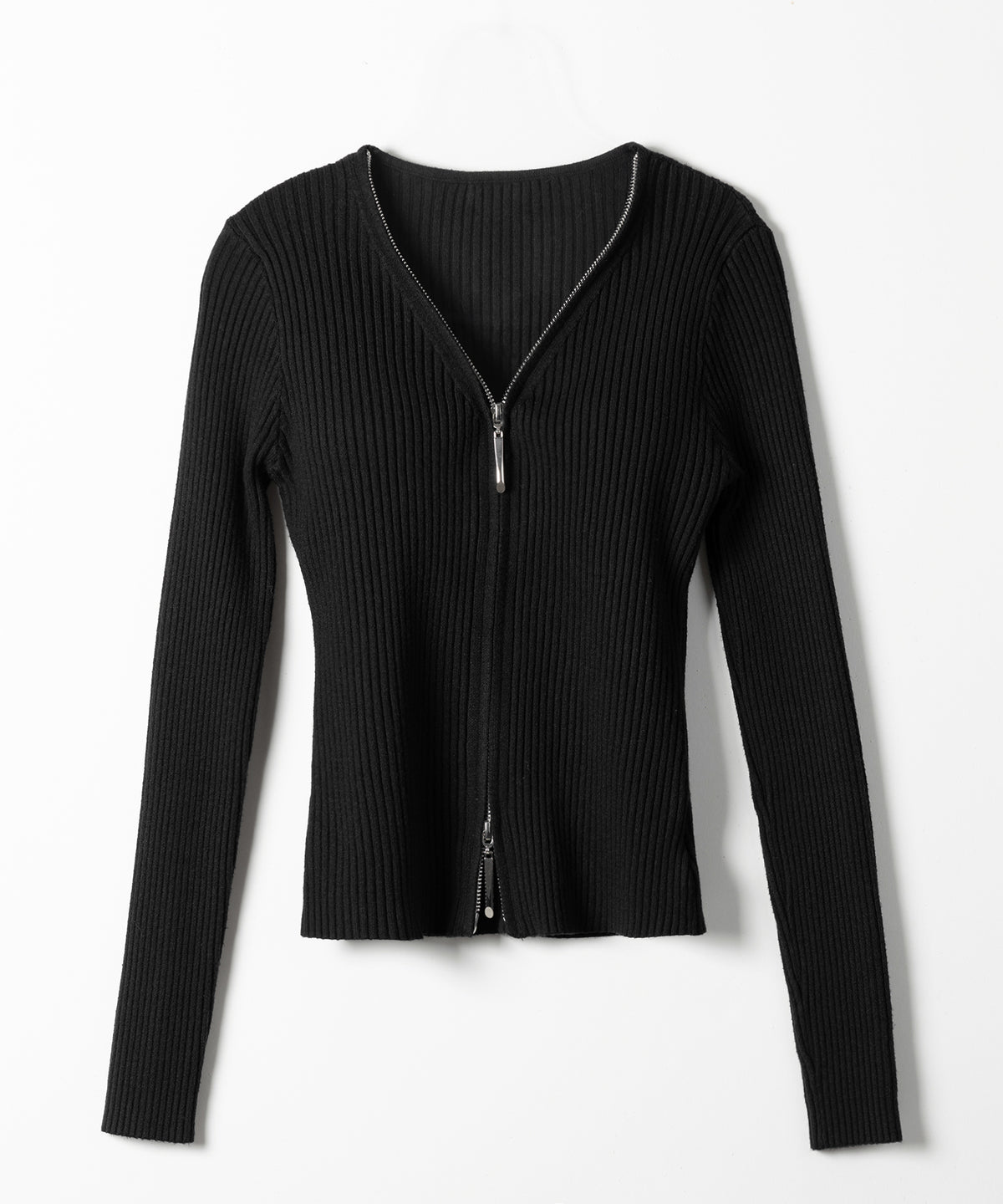 ダブルジップスリムリブニットカーディガン / double zip slim rib knit cardigan