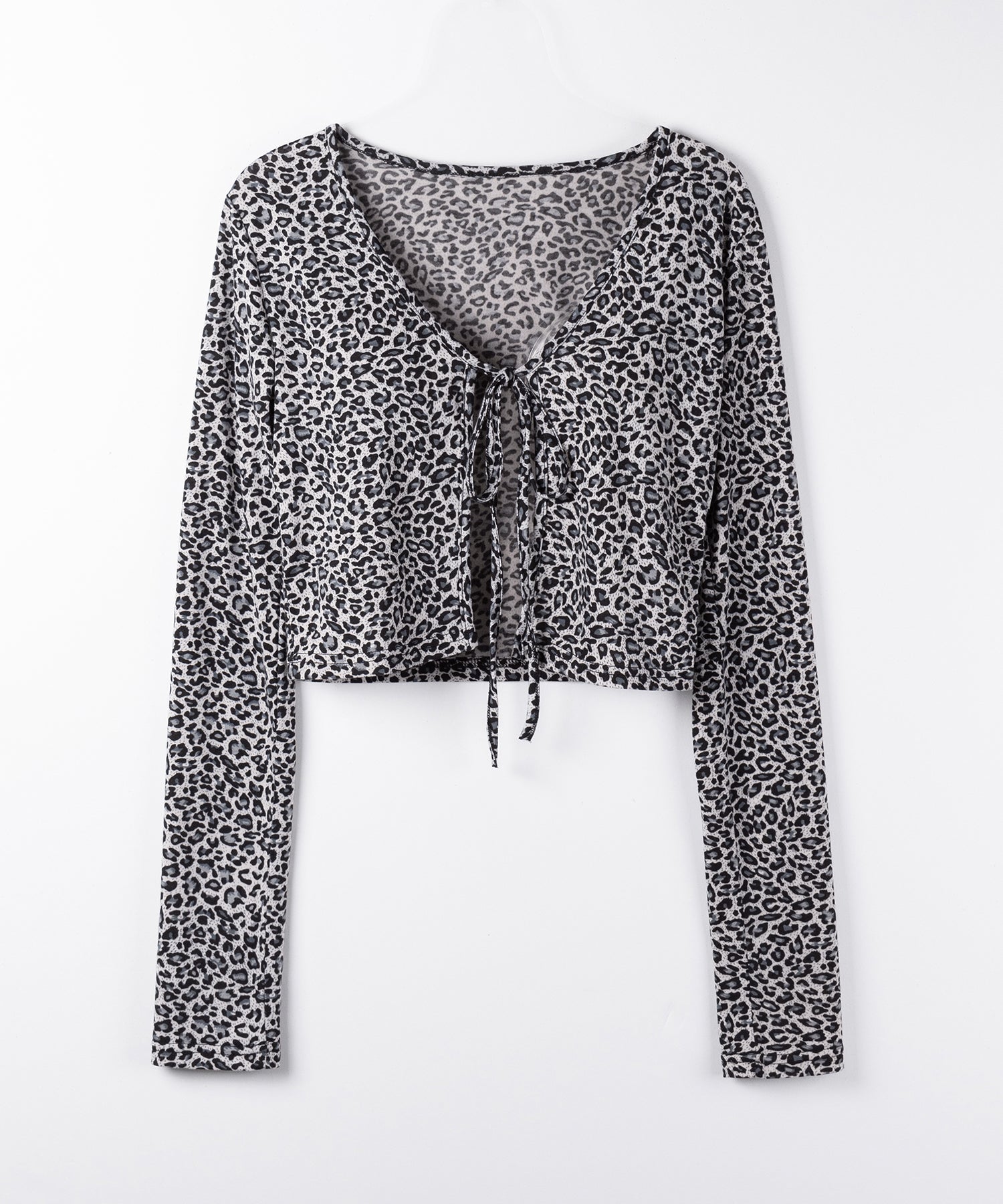 レオパードフロントリボンショートカーディガン / Leopard front ribbon short cardigan