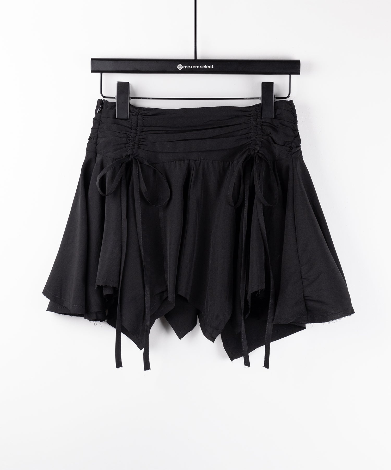 【 2color / 2size 】シャーリングダブルリボンアシンメトリーフリルミニスカート / shirrin double ribbon asymmetry frill mini skirt