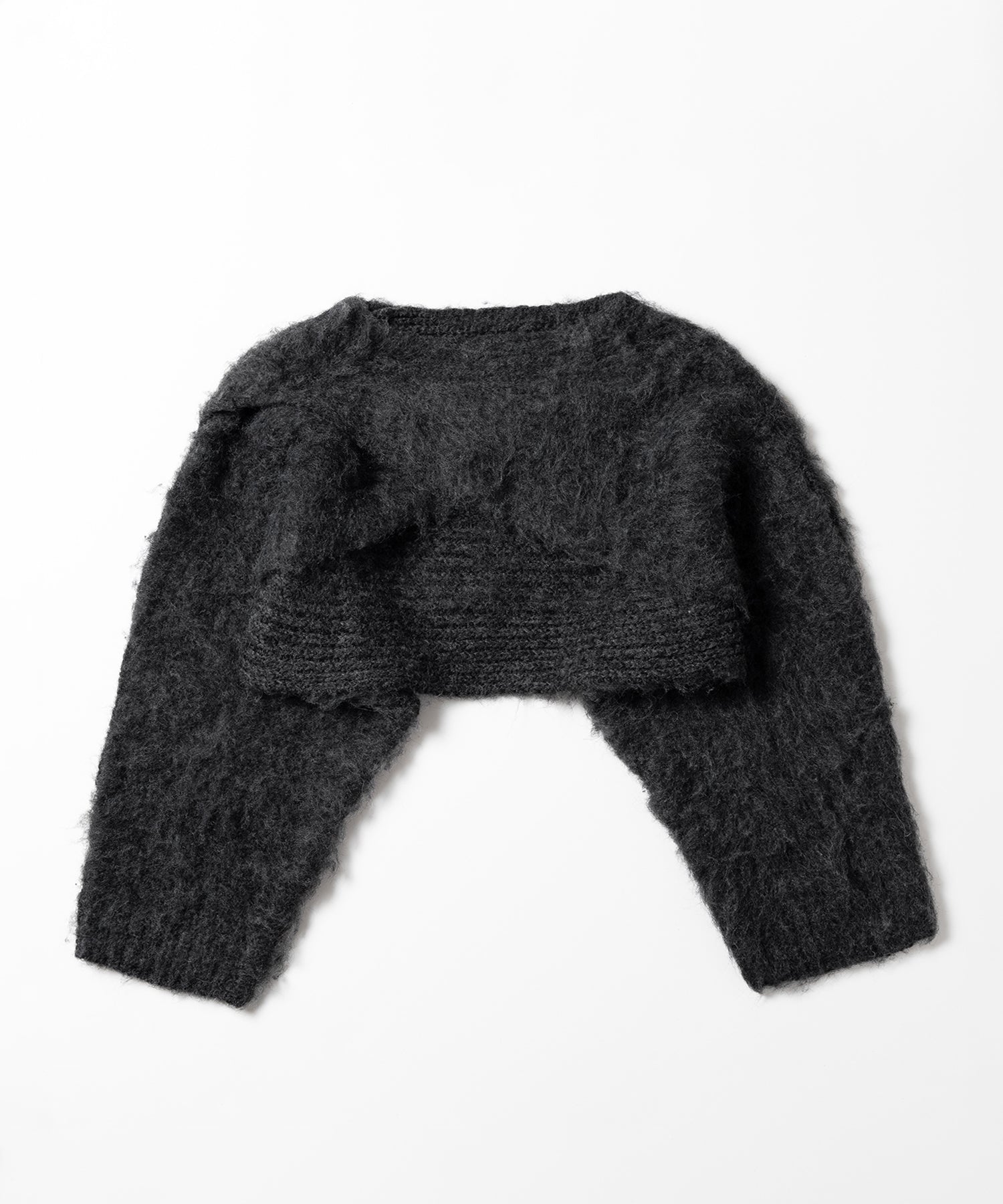 【 前後で着られる2WAY 】クロスデザインモヘアライクシャギーショートリブニット