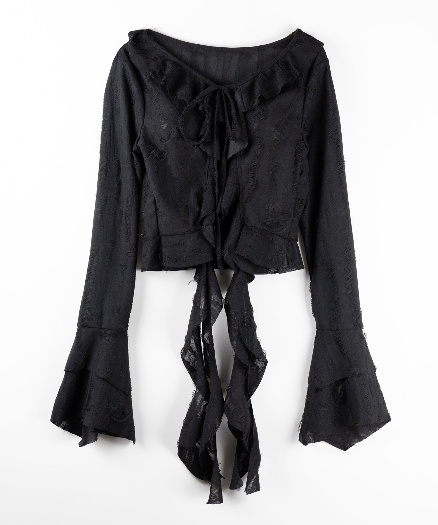 【 2color 】ダメージフリルショートリボンカーディガン / damage frill short ribbon cardigan