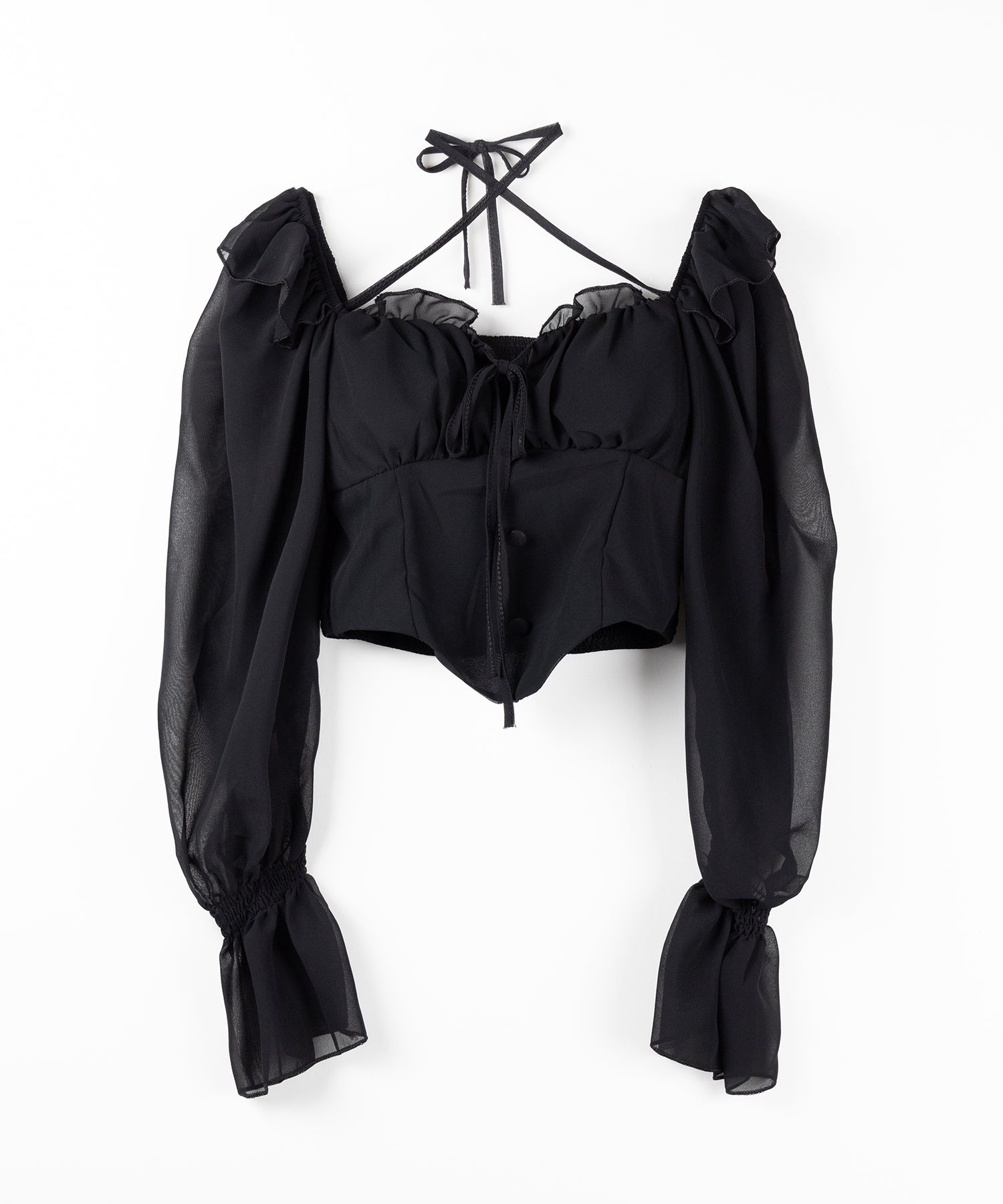 【 2WAY 】フロントリボンクロスネックオフショルシフォンブラウス / front ribbon cross neck off-shoulder chiffon blouse