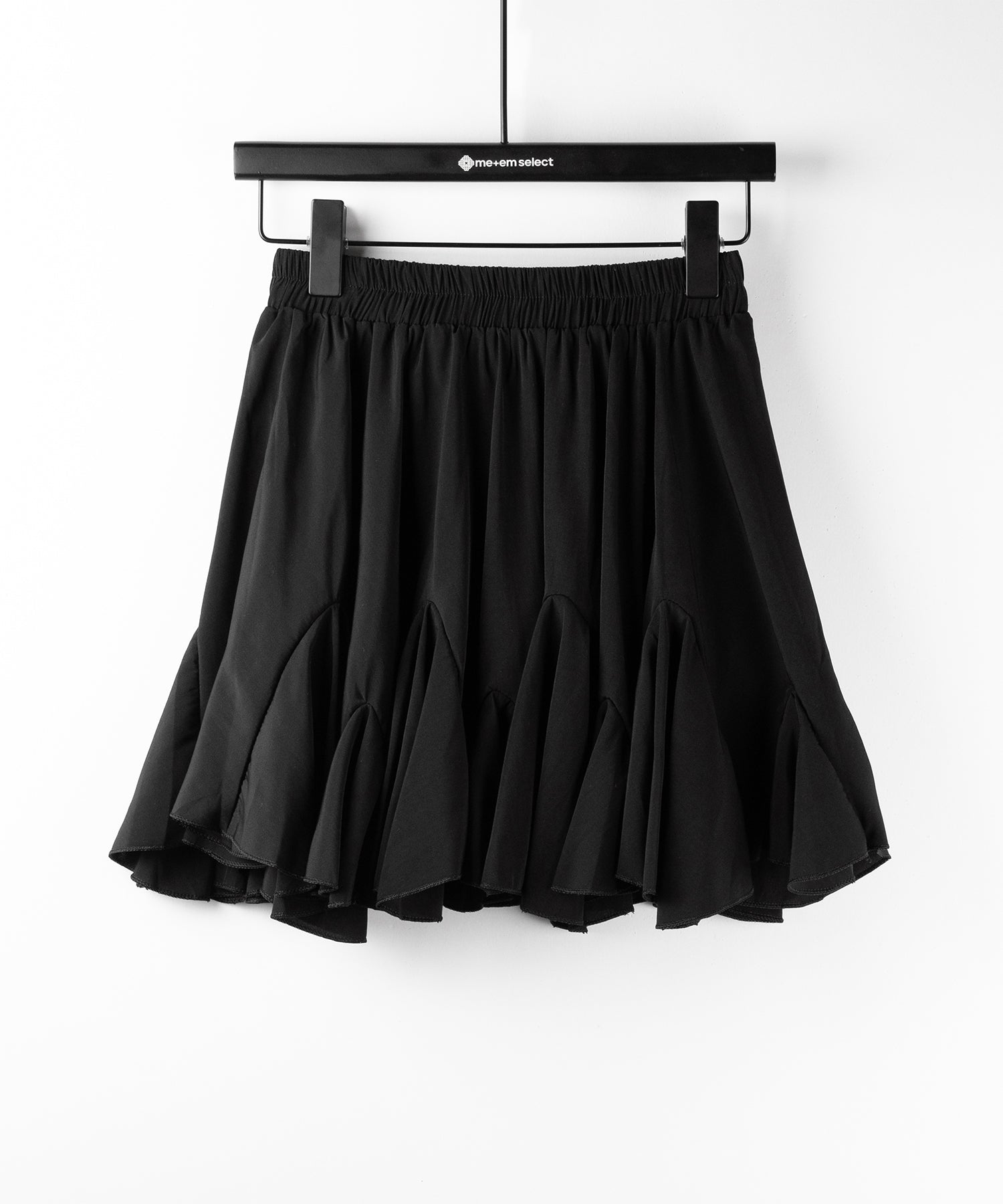 【 2color /インパン裏地付き 】ハイウエストドレープフレアミニスカート / high waist draped flare mini skirt