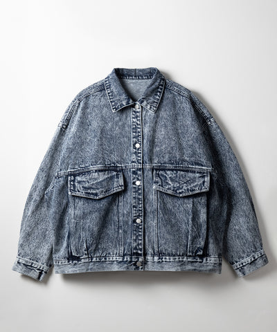 【 デニムセットアップ着用可能 】ヴィンテージケミカルブリーチボーイフレンドデニムジャケット / vintage chemical bleach boyfriend denim jacket