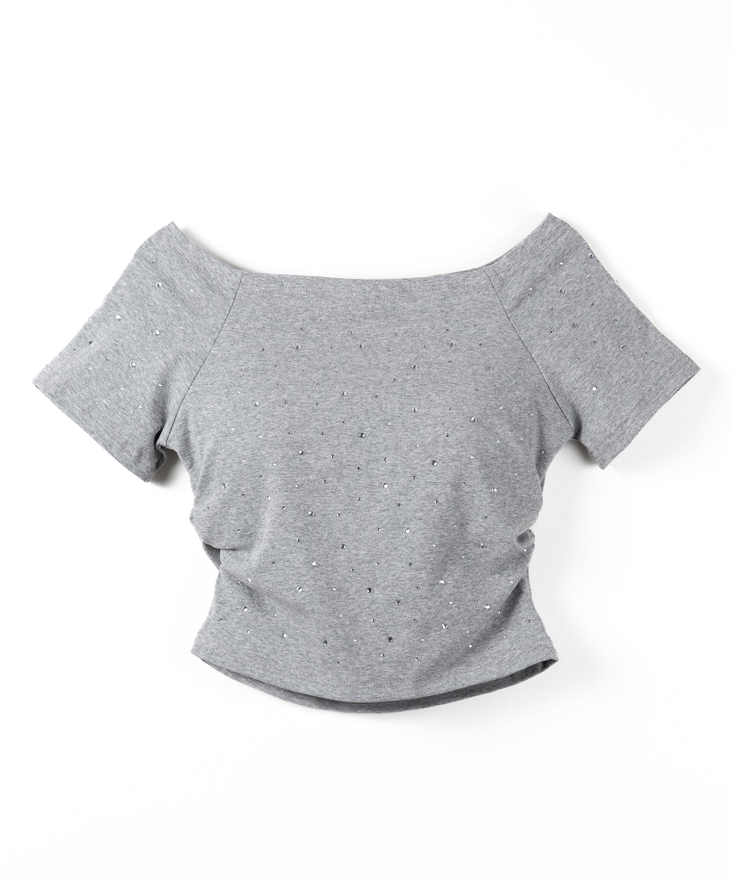 ラインストーンオフショルスリムTシャツ / Rhine stone off shoulder slim T-shirts
