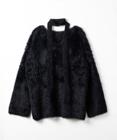 チョーカータイ付きルーズシャギーニット / choker tie set loose shaggy knit