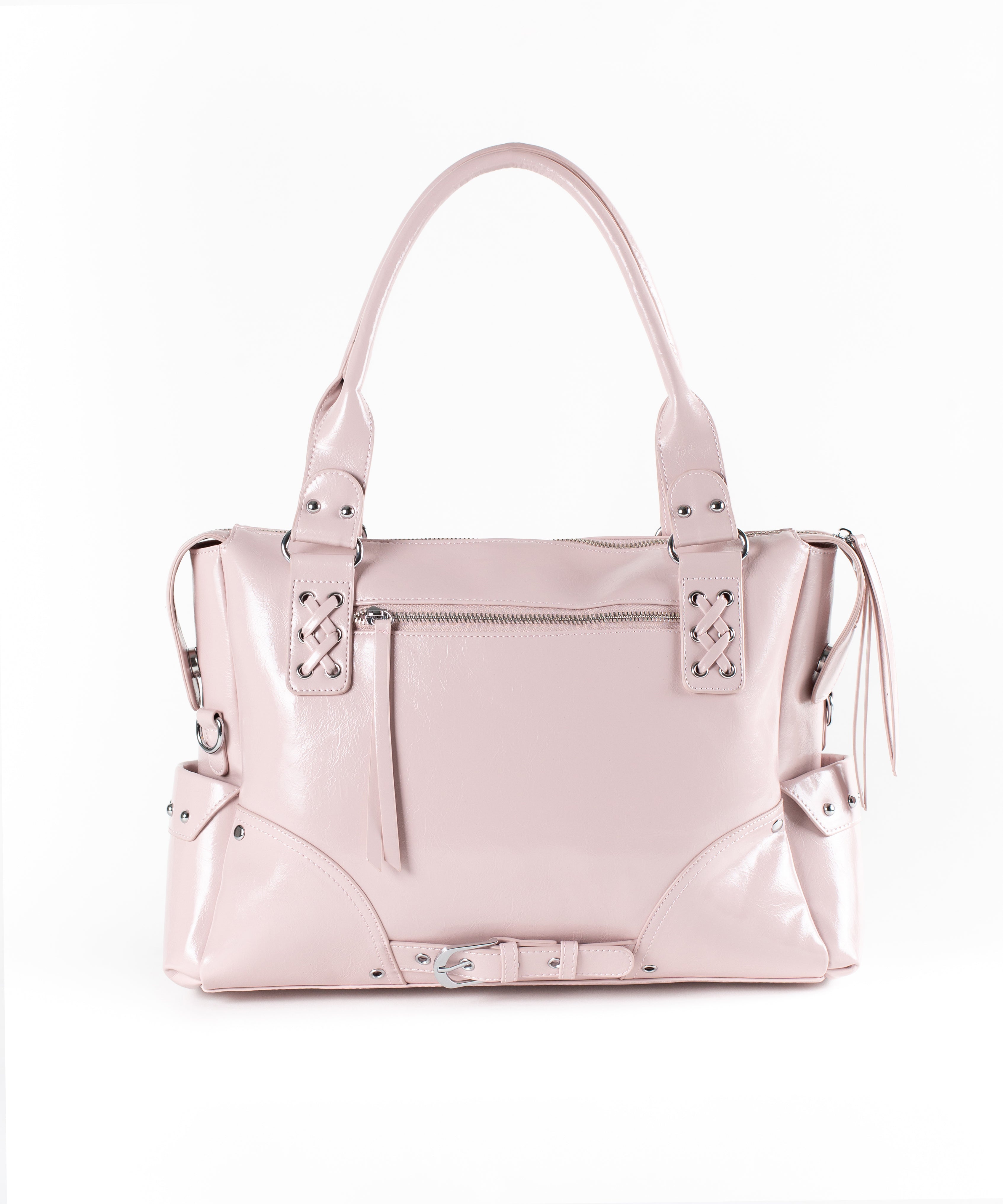 【 限定先行販売 】ハートクリアポケットスタッズフェイクレザートートバッグ / heart clear pocket studs fake leather tote bag