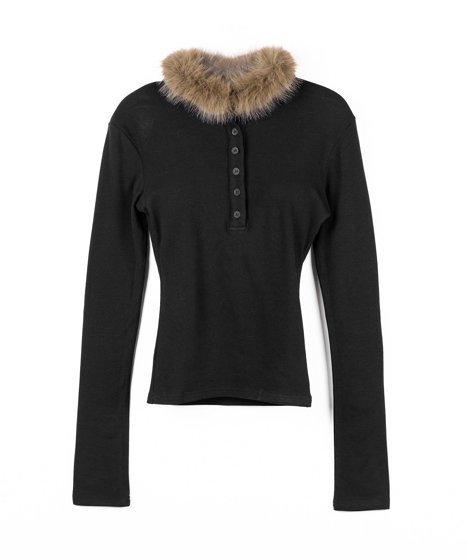 【 裏起毛 】ファーカラーヘンリーネックトップス / urakimo fur collar henley neck tops