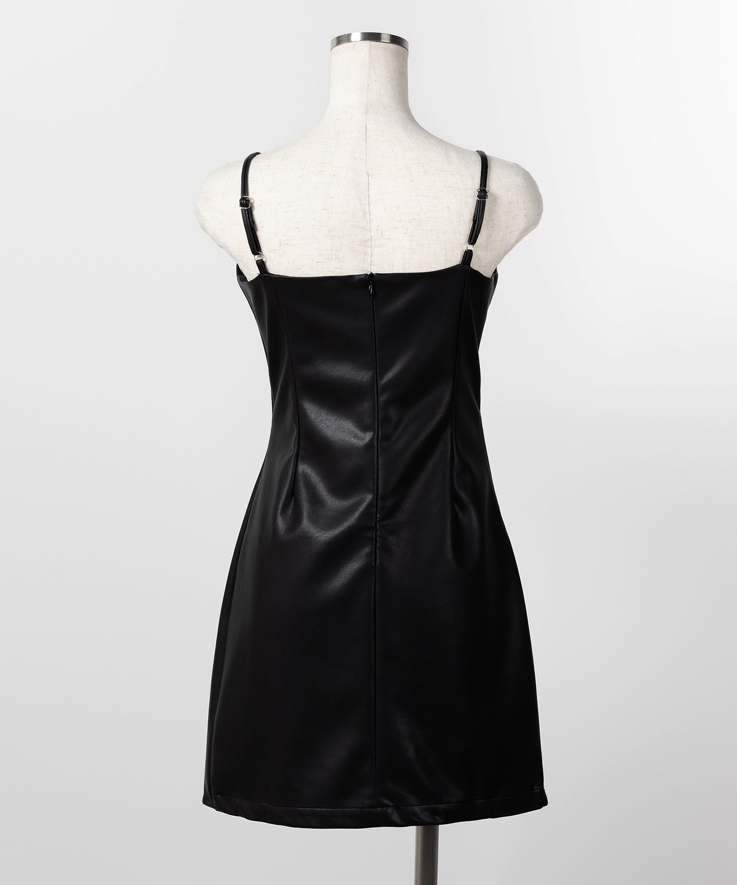 サイドタックフェイクレザーミニキャミワンピース / side tack fake leather mini cami onepiece