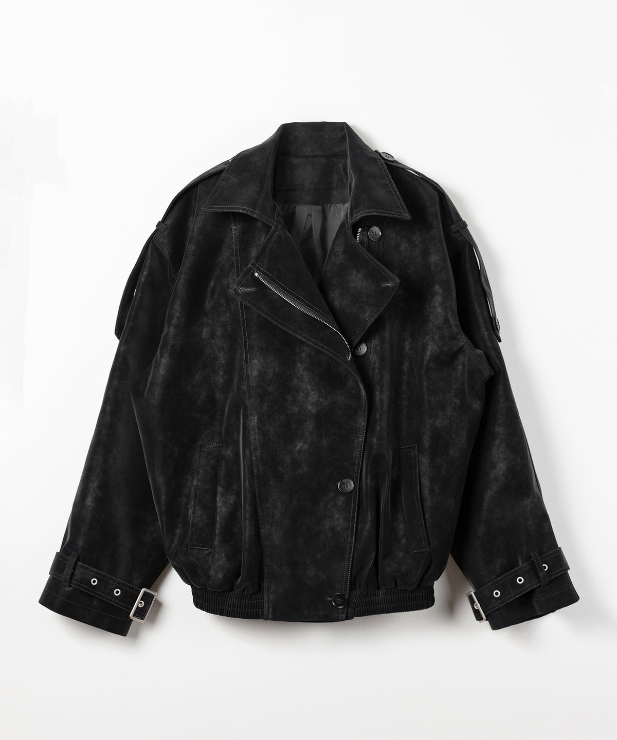 ヴィンテージフェイクレザーベルテッドジップアップオーバーブルゾン / Vintage fake leather belted zipup over blouson