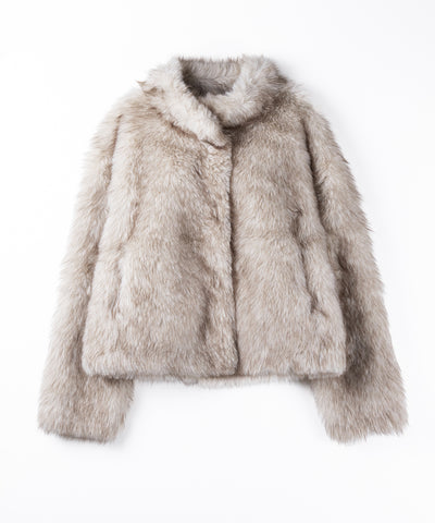 スタンドカラーフェイクファークロップドコート / stand collar fake fur cropped coat