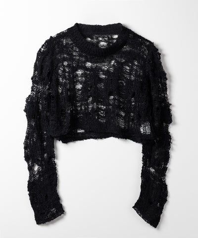 クラッシュダメージショートシアーニット / crush damage short sheer knit