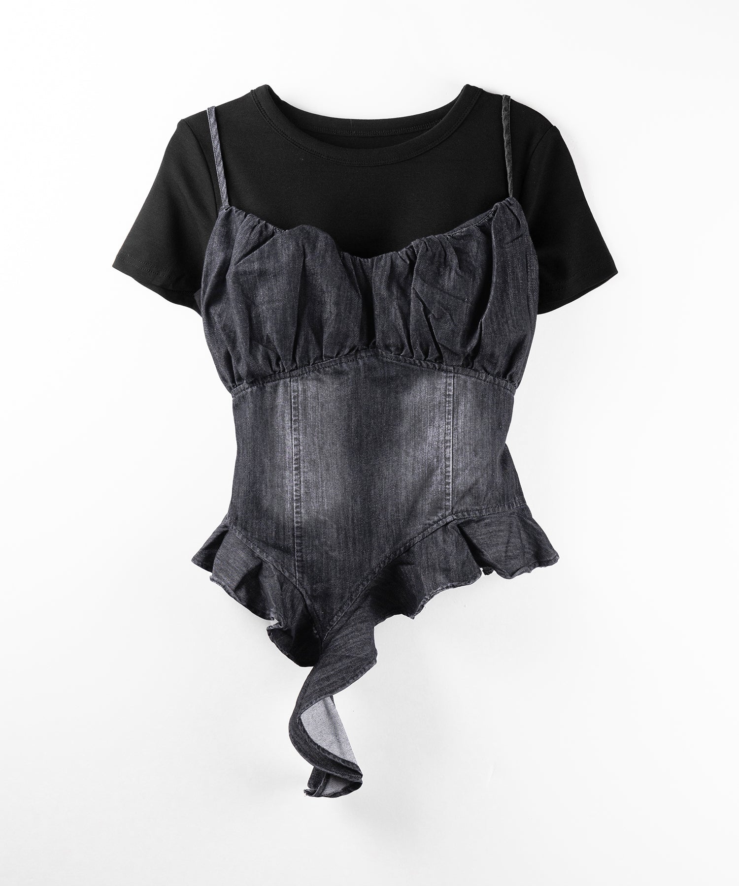 【 2点セット 】ヴィンテージデニムビスチェ & 半袖レイヤードTシャツセット / vintage denim bustier & short sleeve layered T-shirts set
