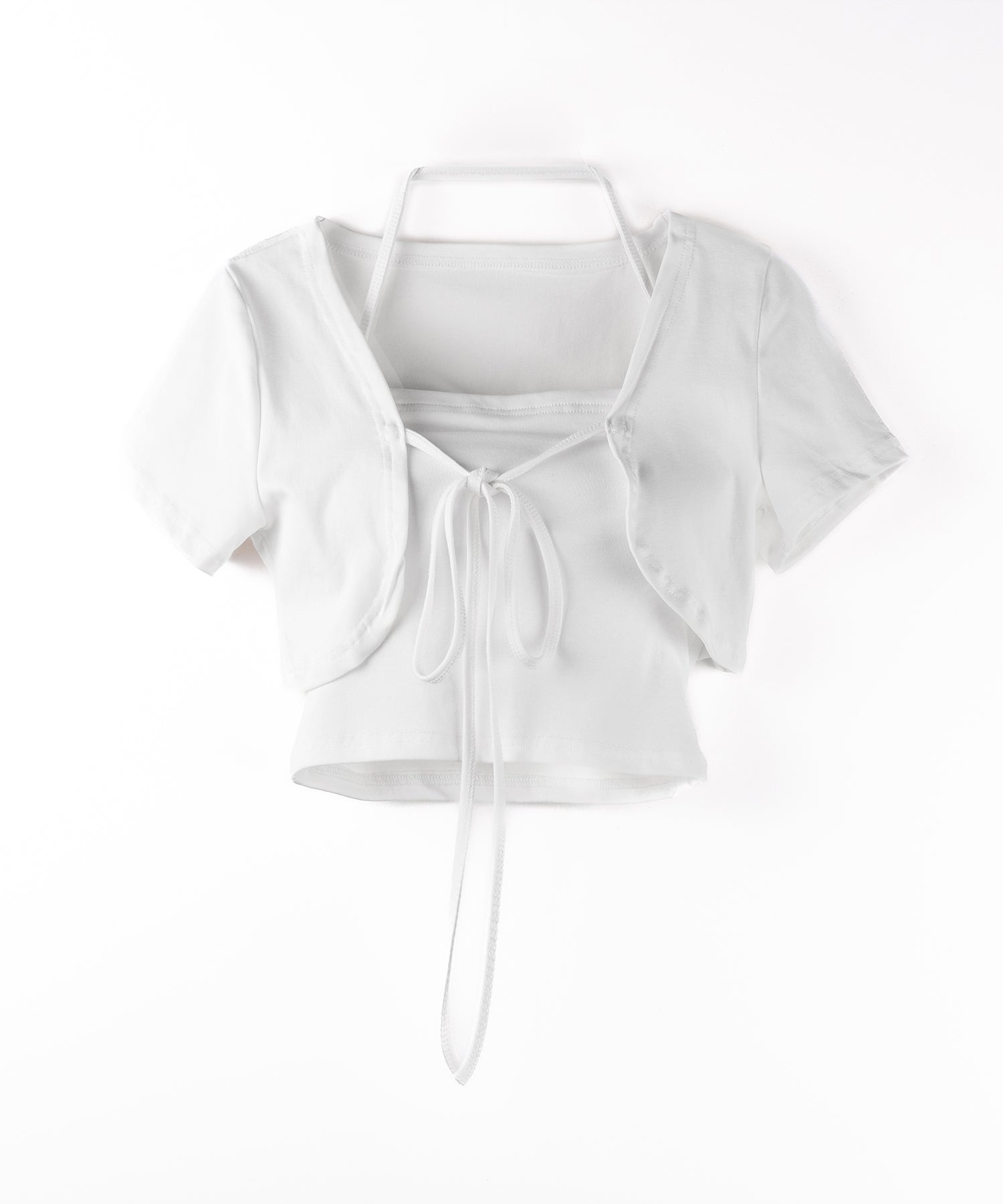 【 2点セット 】フロントリボンショートカーディガン+ ホルターキャミソール SET / front ribbon short cardigan + halter camisole SET