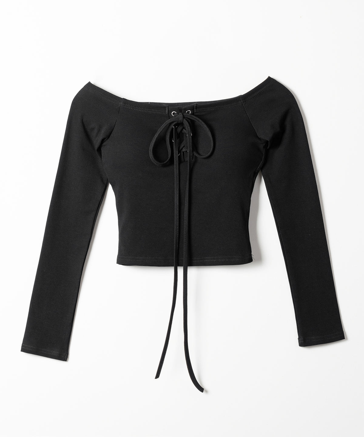 【 クロスネックにできる2WAY 】フロントレースアップオフショルショートトップス / 2WAY front laceup offShoulder short tops