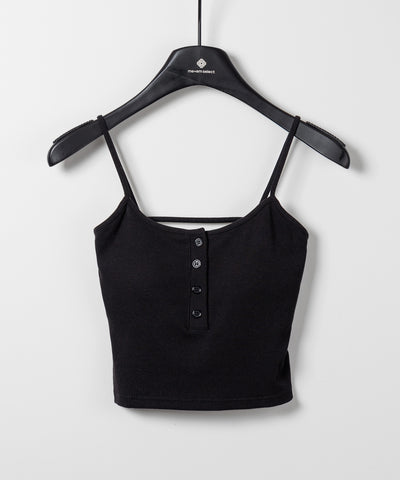 【 カップ付き 】フロントボタンヘンリーネックショートリブキャミソール / front button henry neck short rib camisole
