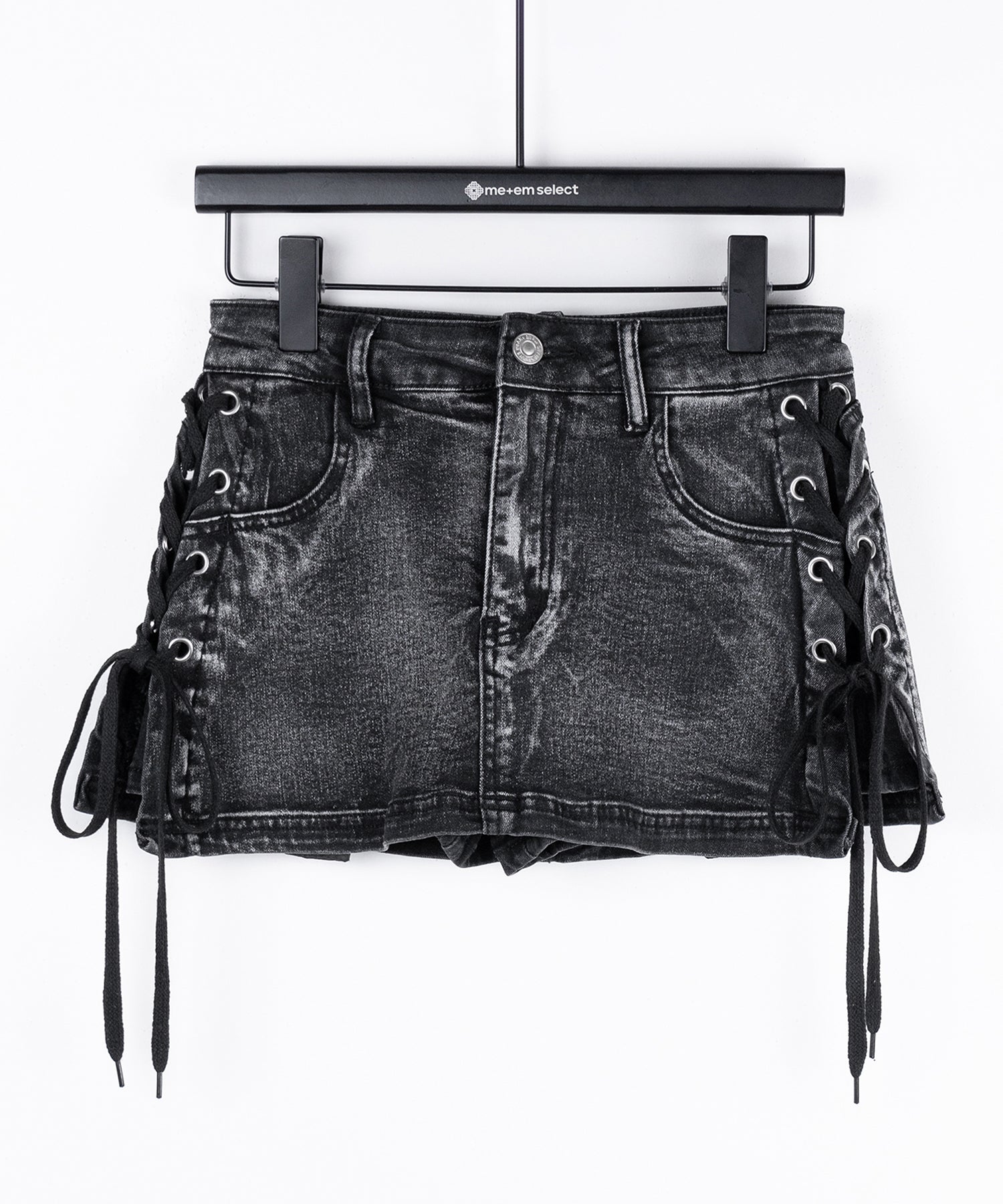【 インパン裏地付き 】レースアップマイクロデニムミニスカパン / Lace-up micro denim mini skirt pants