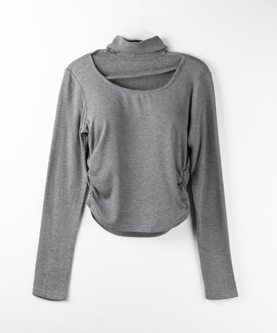 【 裏起毛 】チョーカーナナメストラップシャーリングトップス / choker naname strap shirring tops