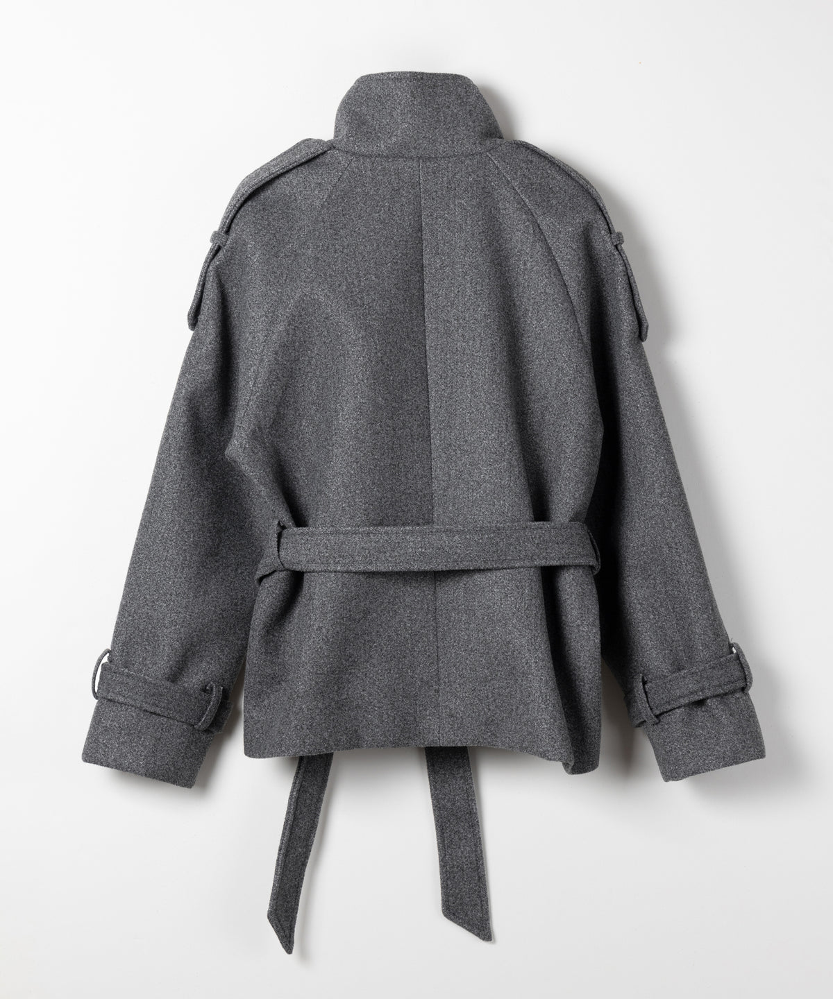 【 ウエストベルト付き 】スタンドネック ダブルブレスト ウールライクメルトンピーコート / Stand neck double-breasted wool-like melton pea coat