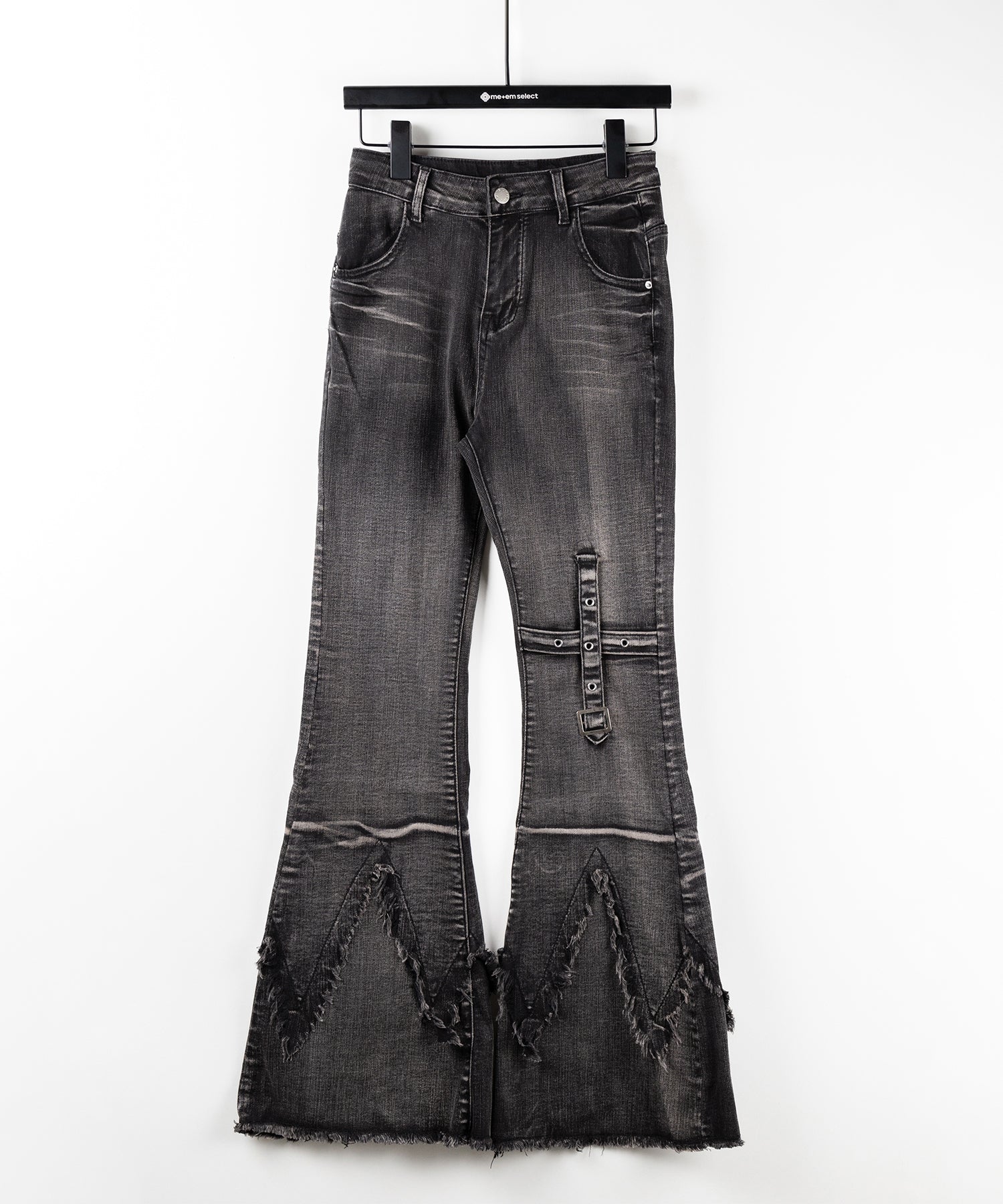 クロスデザインヴィンテージライクフリンジストレッチフレアデニム / cross design vintage-like fringe stretch flare denim
