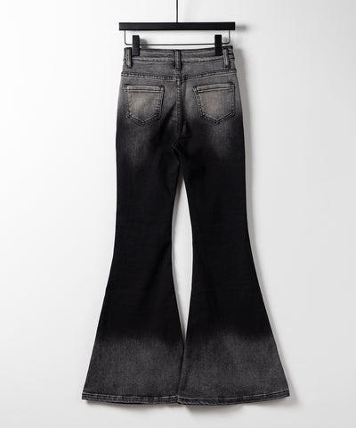 ブリーチグラデーションストレッチブラックフレアデニム / bleach gradation stretch black flare denim