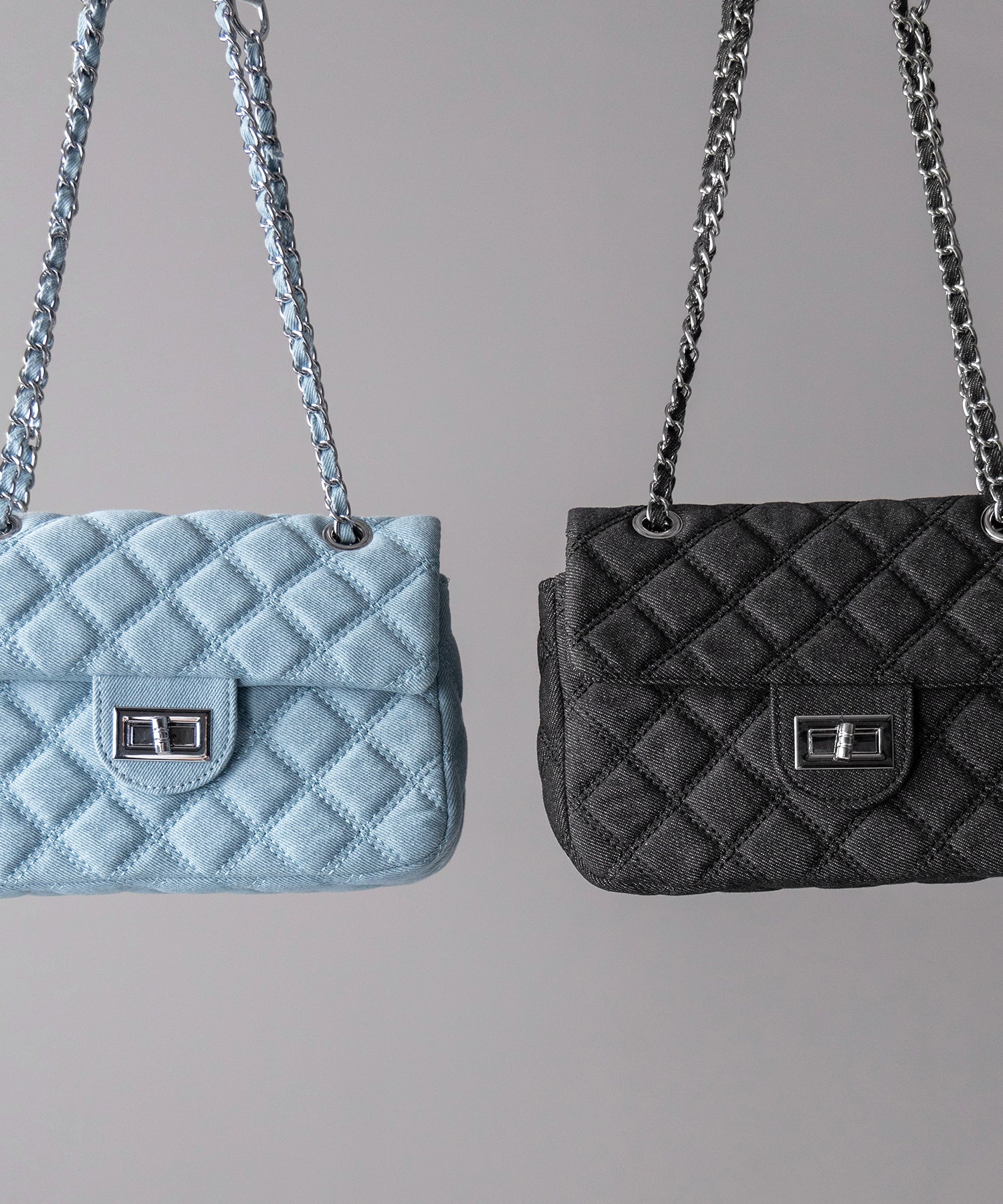 【2WAY 】キルティングチェーンデニムフラップショルダーバッグ / quilting chain denim flap shoulder bag
