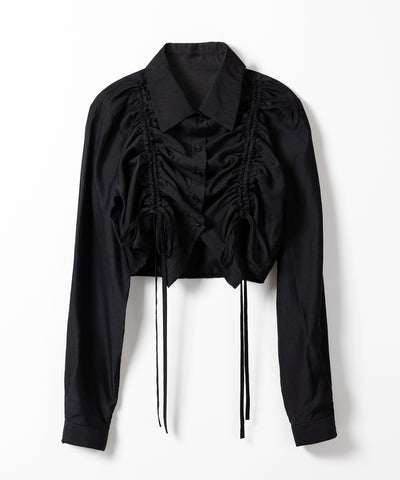 ダブルリボンシャーリングショートシアーシャツ / double shirring ribbon short sheer shirts