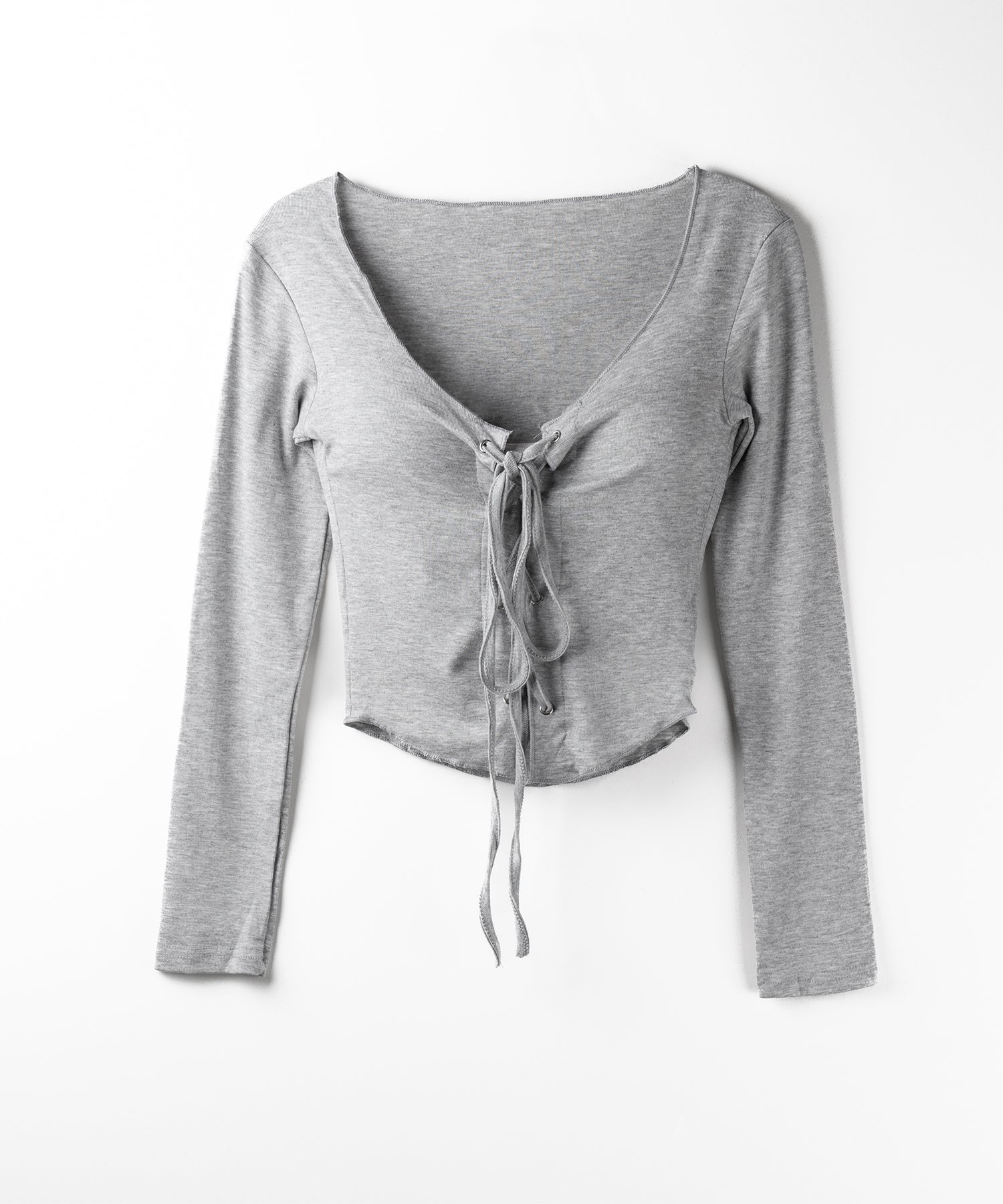 【 3color 】レースアップフロントリボンショートスリムトップス / lace up front ribbon short slim tops