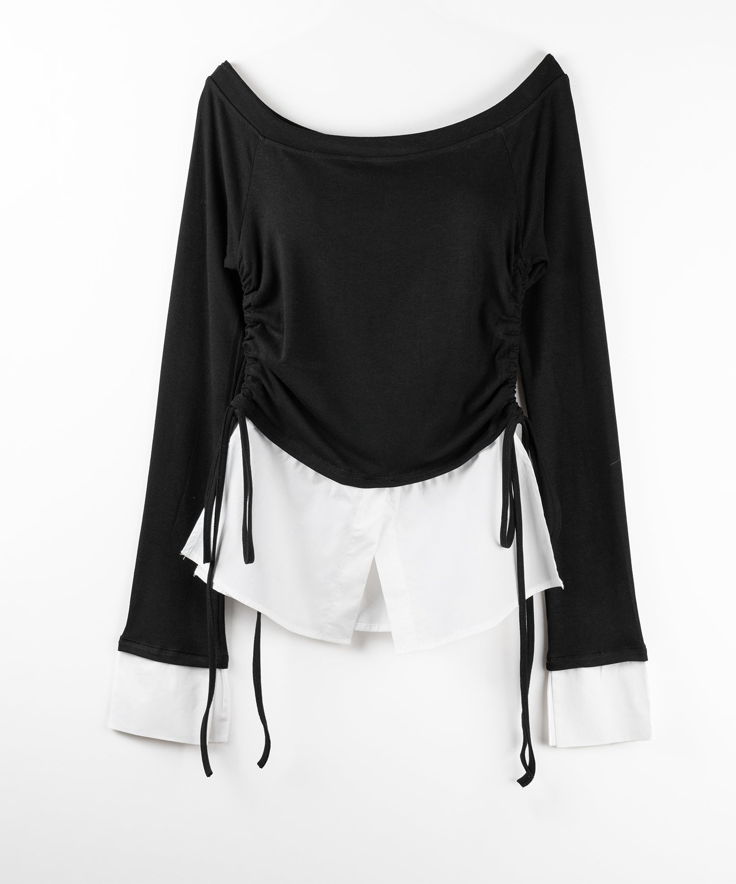 【 2WAY 】シャツドッキングサイドリボンワンショルトップス /shirt docking side ribbon oneshoulder tops