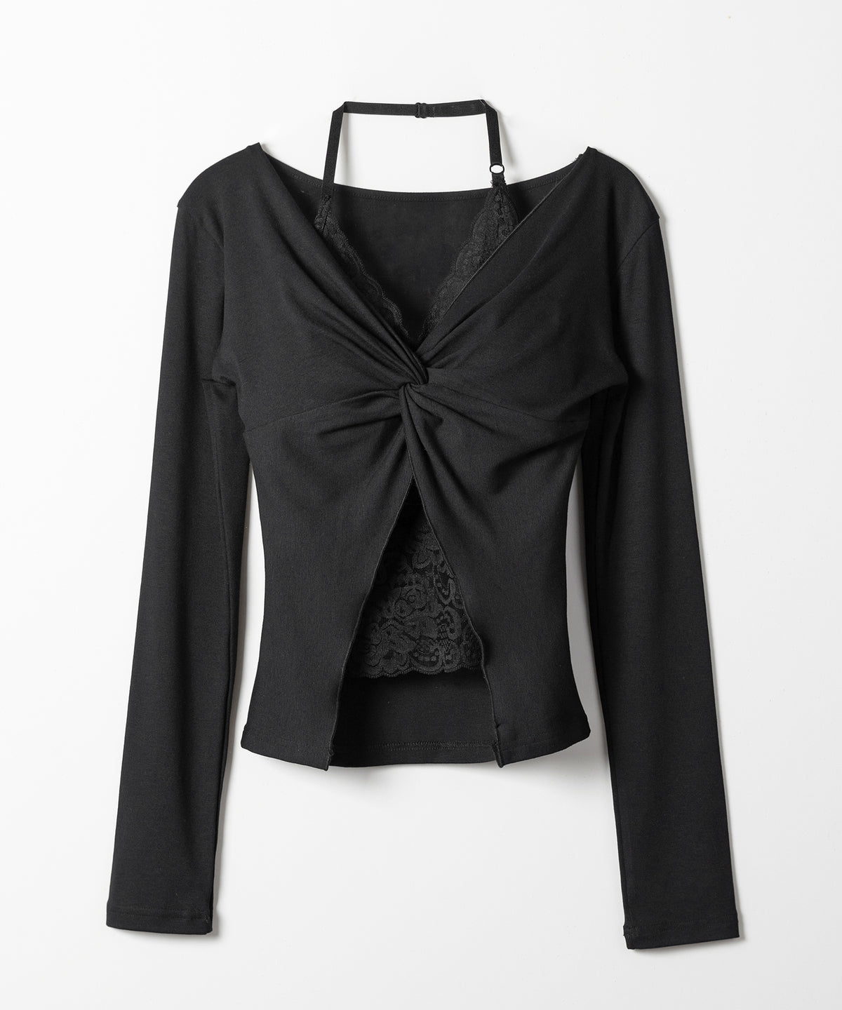 レースレイヤードクロスデザイン長袖Tシャツ /Lace-layered cross design long-sleeved T-shirt