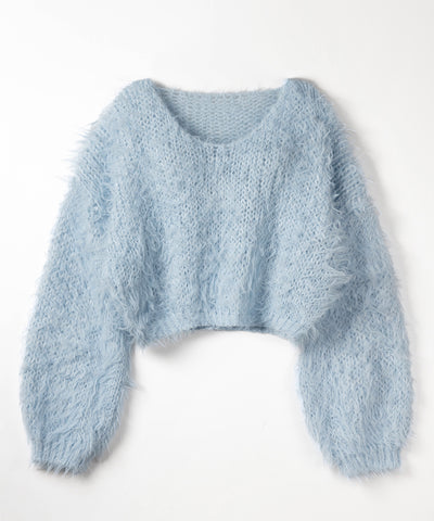 【 選べる6色展開 】フラッフィーシャギールーズショートニット / fluffy shaggy loose short knit