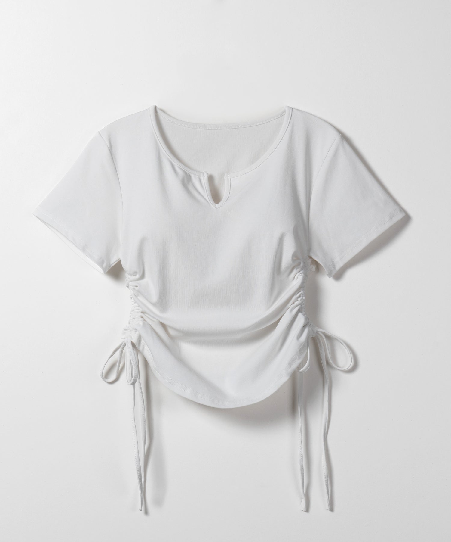 サイドシャーリングリボン半袖ショートTシャツ / side shirring ribbon short Tee