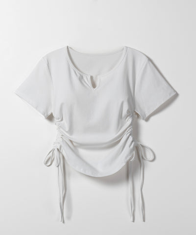 サイドシャーリングリボン半袖ショートTシャツ / side shirring ribbon short Tee