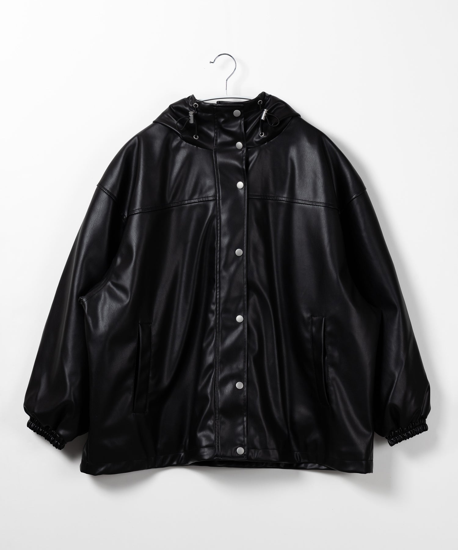 【 裾が絞れる2WAY / 3color 】フェイクレザービッグシルエットマウンテンパーカー